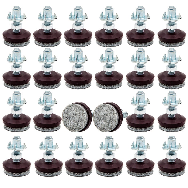HUAYY Medium Duty Furniture Levelers Adjust Legs,Table and Chairs Leveling Feet|Height Adjustable Protection Integrated High-Density Felt Pads|Heavy Duty 1/4-20x1 Threaded Shank T-Nuts(Set of 24) - Image 1